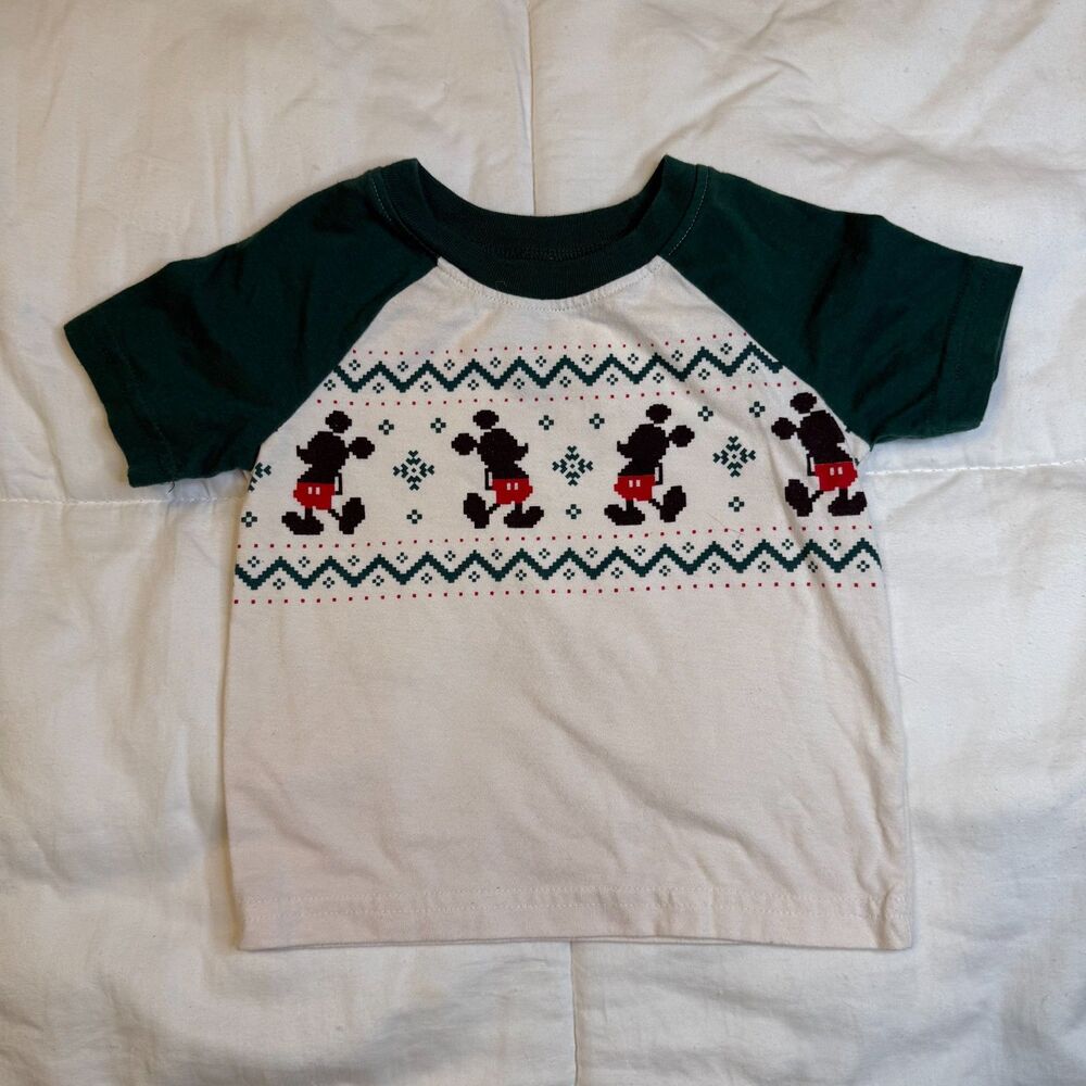 Disney Jumping Beans 12M Mickey Christmas Fair Isle Raglan Tee